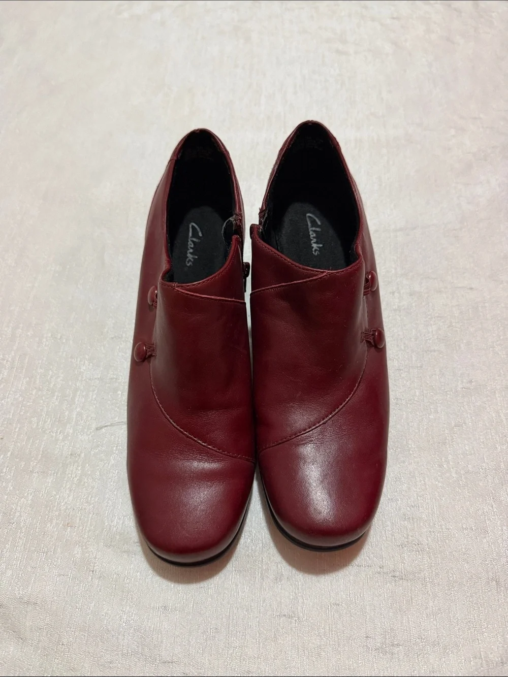 Clarks Women's Burgundy Leather Ankle Booties
